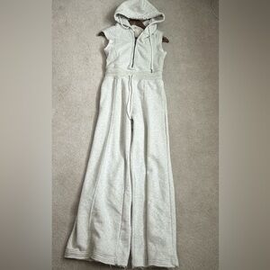 Free People Movement Heather Light Grey Hooded Zip Front Jumpsuit